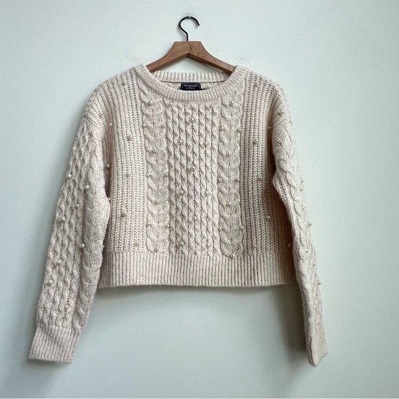 Abercrombie & fitch wool alpaca blend pearl embellished sweater Cable Knit XS - Picture 4 of 12